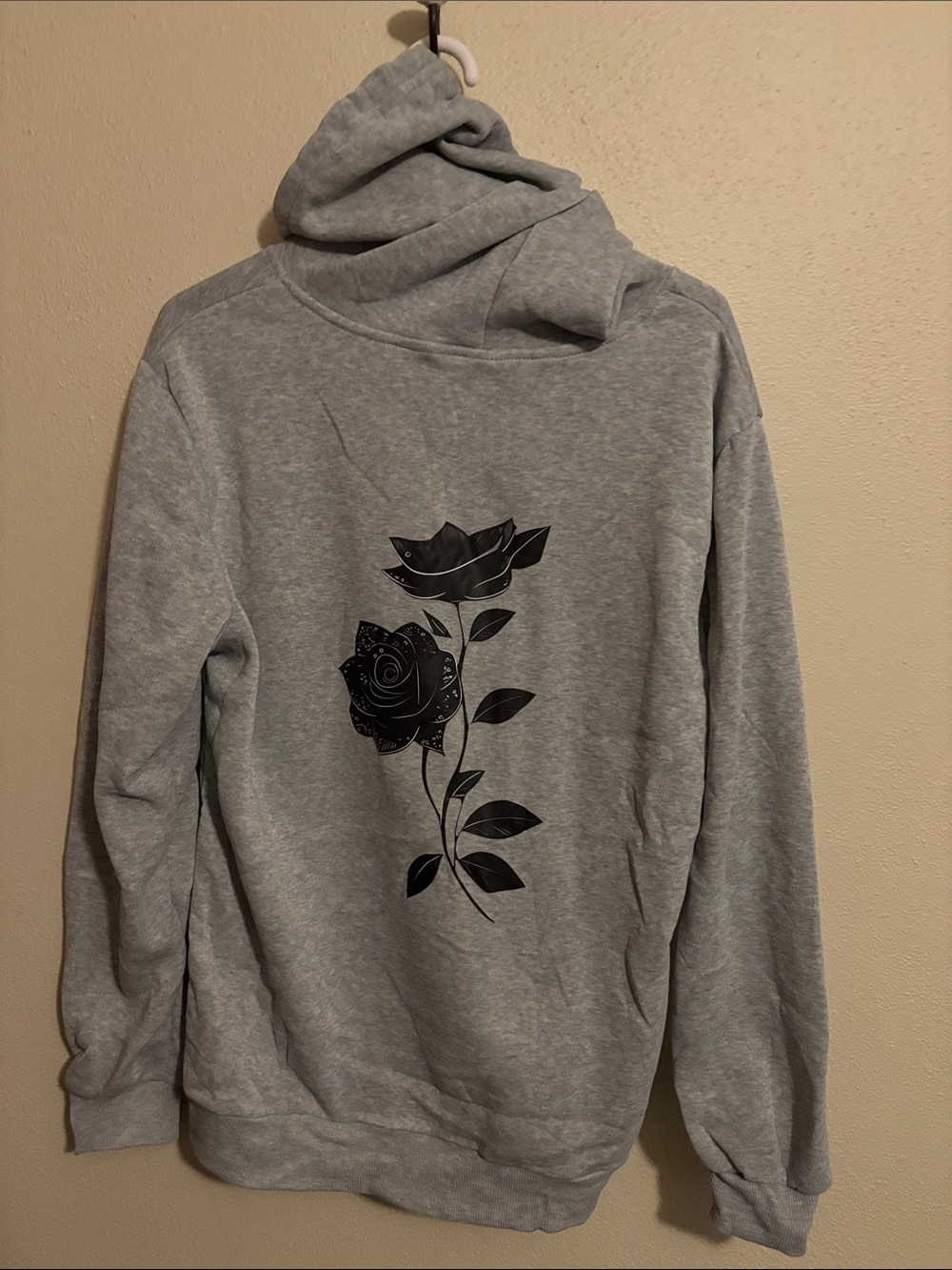 Men's Gray Crewneck Sweater with Black Rose Graphic